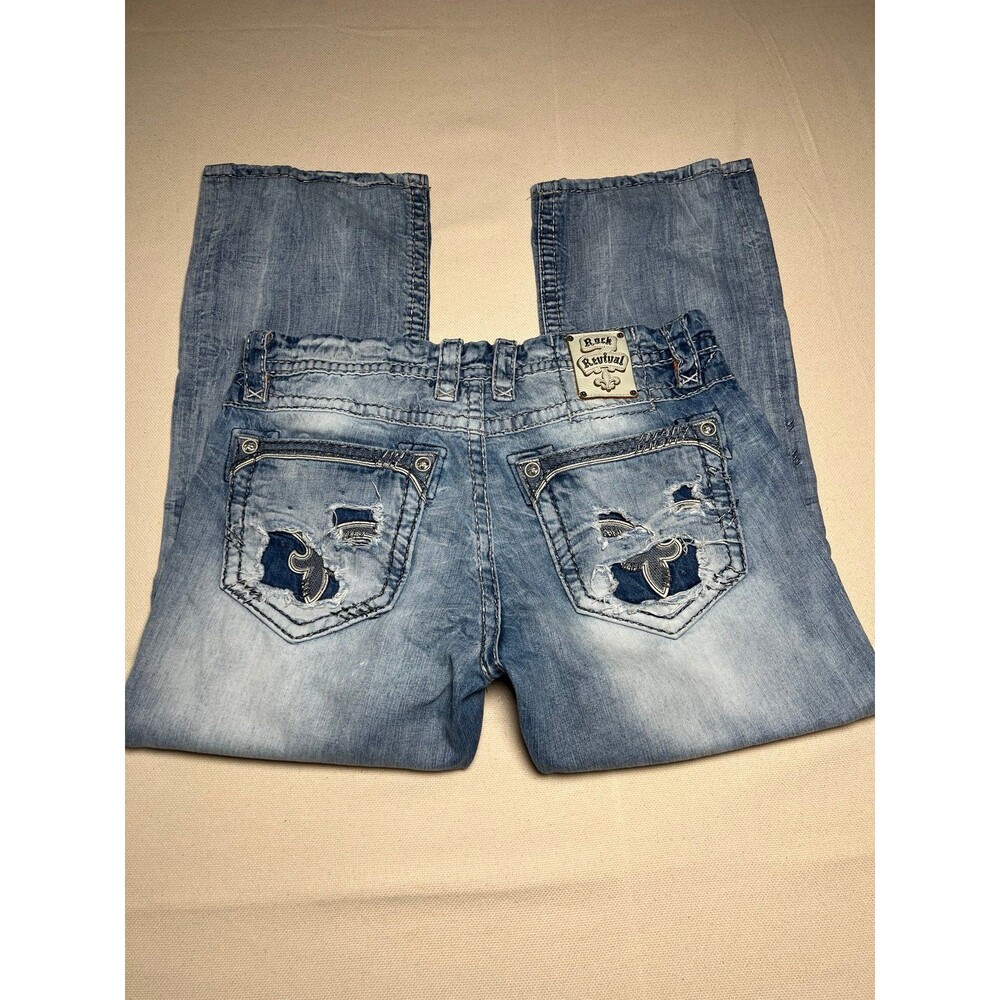 Rock Revival Jeans 38x30 Darnell Slim Bootcut Light Wash Y2K Whiskered